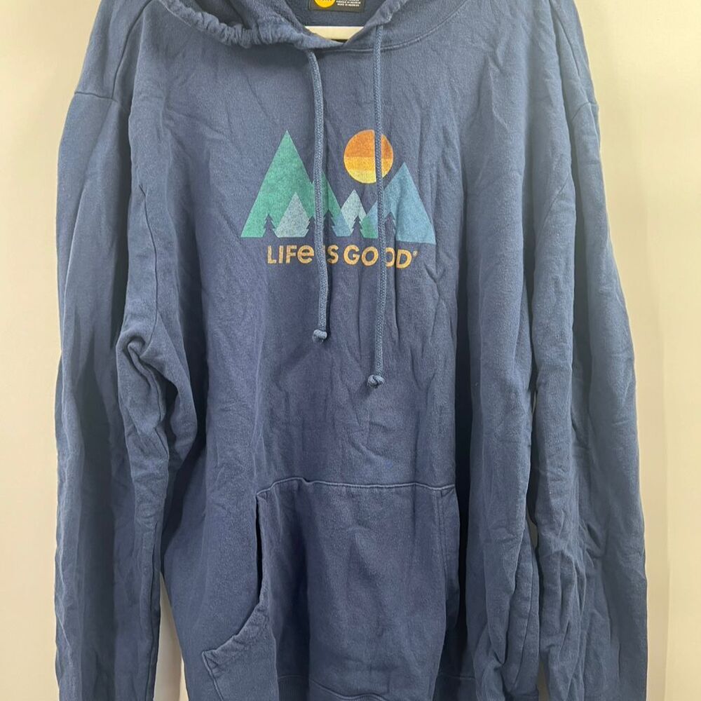 Life is Good Women's Blue Pullover Hoodie Mountain Graphic XXL Hooded Sweater
